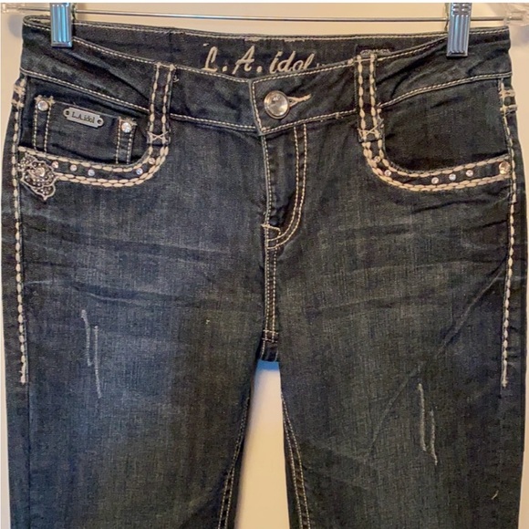 L.A. idol Blue Boot Cut Jeans with Rhinestone Accents - Picture 3 of 5